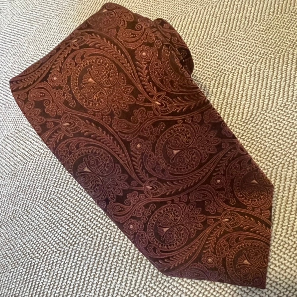 Brioni Silk Necktie Mens Brown Paisley Jacquard Italy Sartorial Dark Academia